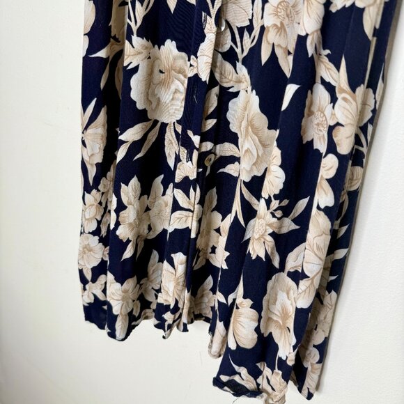 WORTHINGTON | Navy Button-Down Midi Skirt with Cream White Florals - 4 - Picture 4 of 8